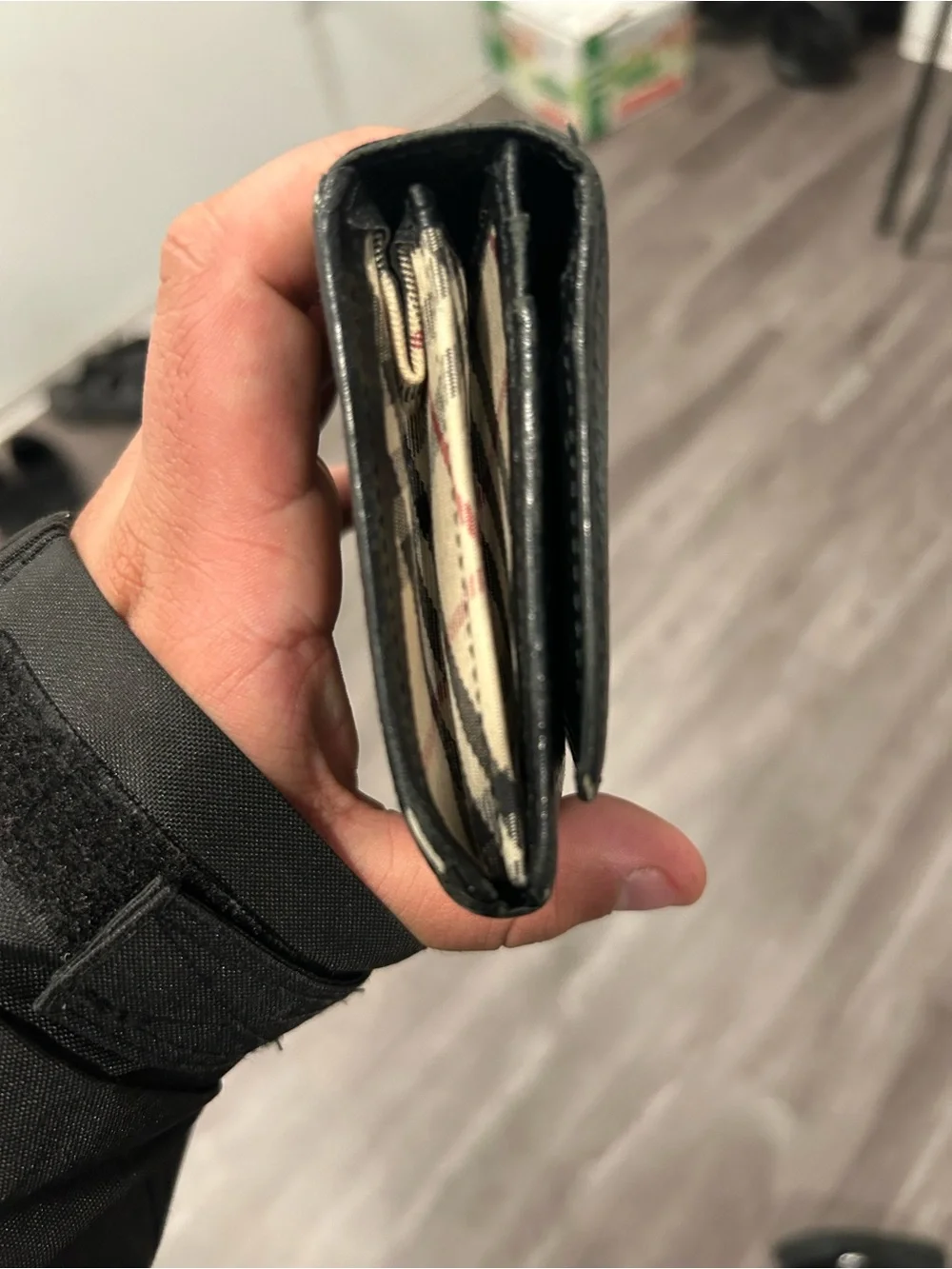 Burberry Black Leather Money Clip with Signature Check Lining